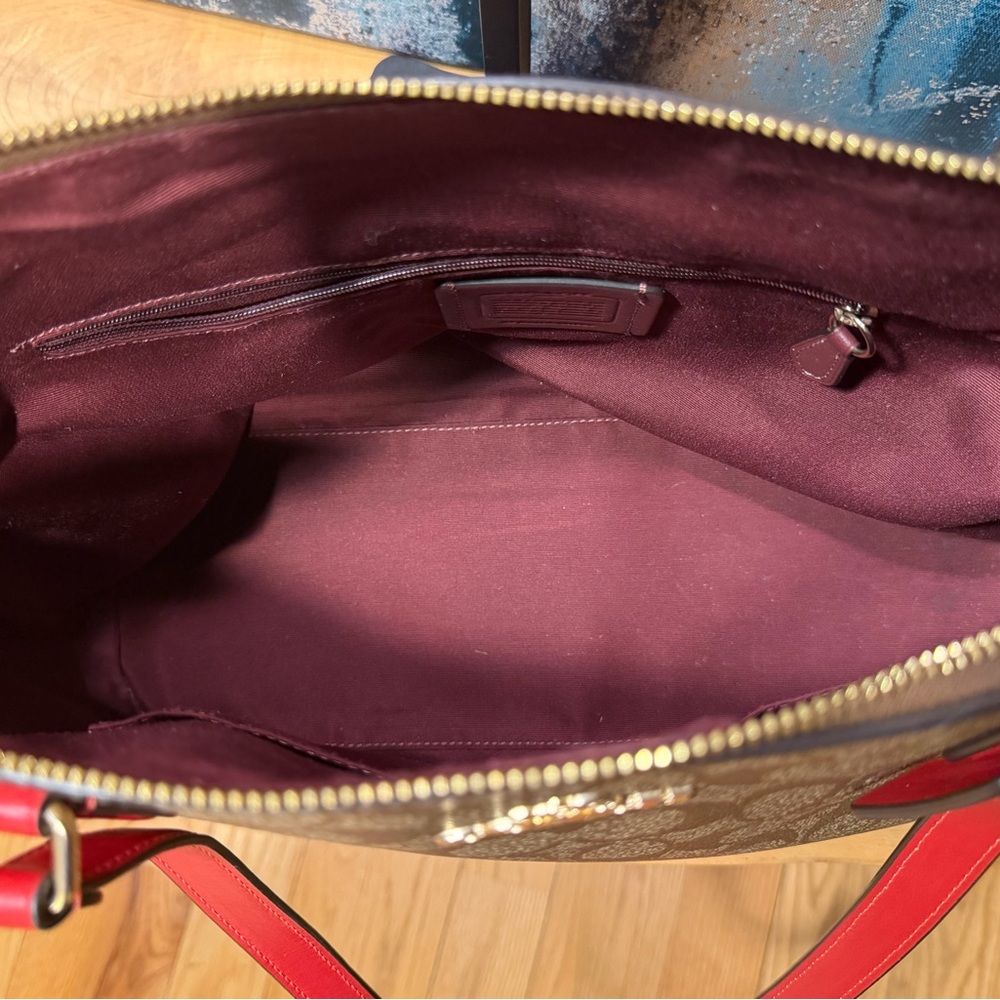 Coach Gallery Tote - Brown Signature Canvas with Red Trim - Picture 12 of 14